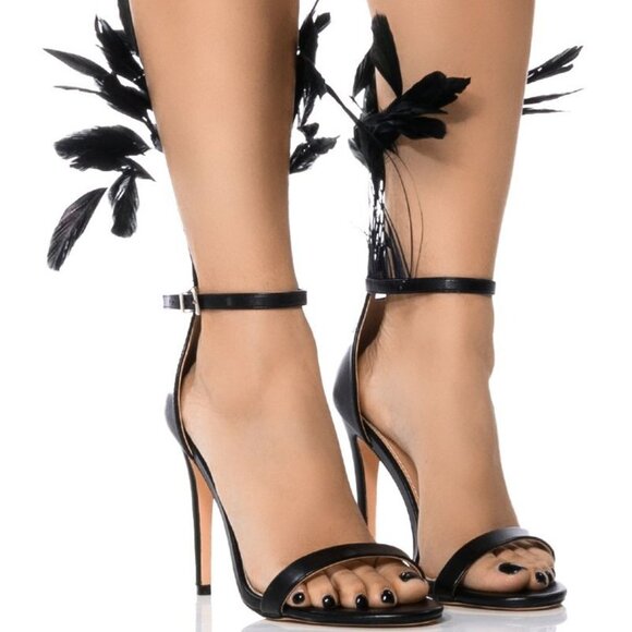 AZALEA WANG " PEACOCK PRINCESS " FEATHERED  SANDAL IN BLACK  ( BRAND NEW !!!!!! - Picture 1 of 7